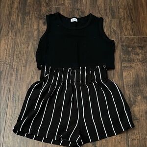 Black Sleeveless Top with Striped Shorts